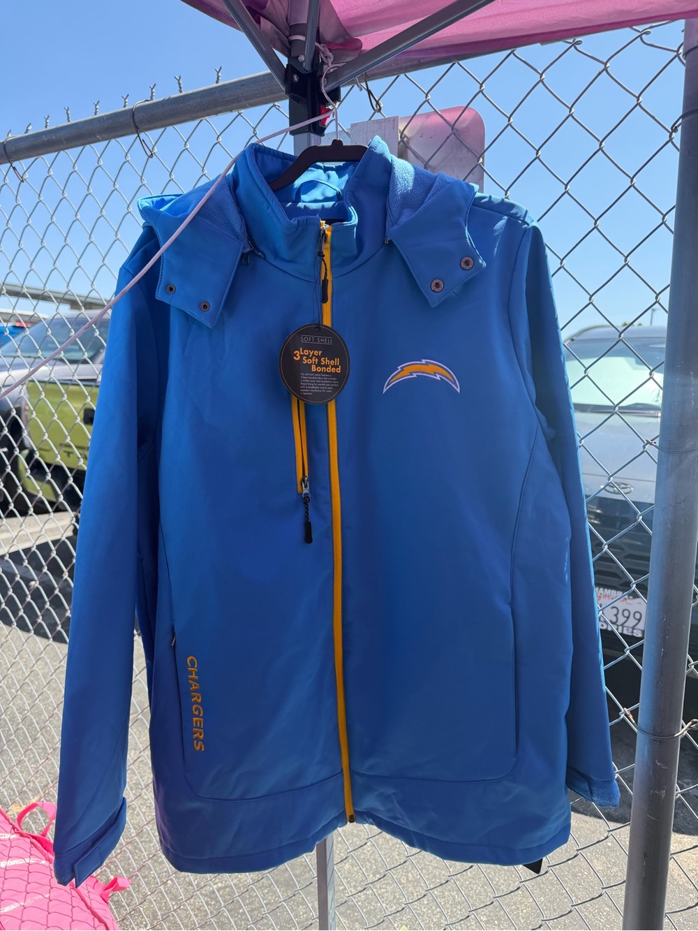 NFL Blue and Yellow Chargers Softshell Hooded Raincoat